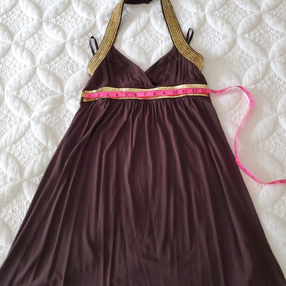 Brown and Gold Halter Strap Dress - Picture 3 of 7